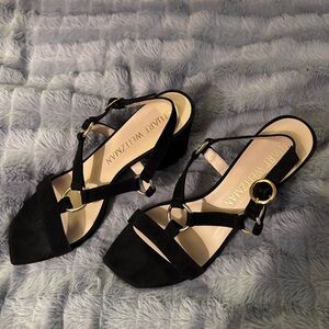 Stuart‎ Weitzman Lalita 75 Block Heel Sandals - Black Suede - Size 10, Fits 9